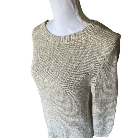 J. CREW Women's Sweater Sz Small Oatmeal Knit Ribbed Collar Hem Wrist Soft NEW - Picture 2 of 12